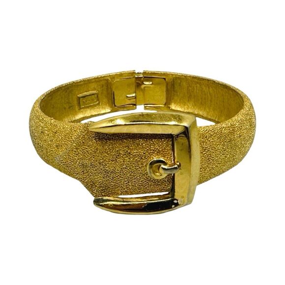 Vintage 1960’s Crown Trifari Belt Buckle Hinged Gold Tone Clamper Cuff - Picture 1 of 9